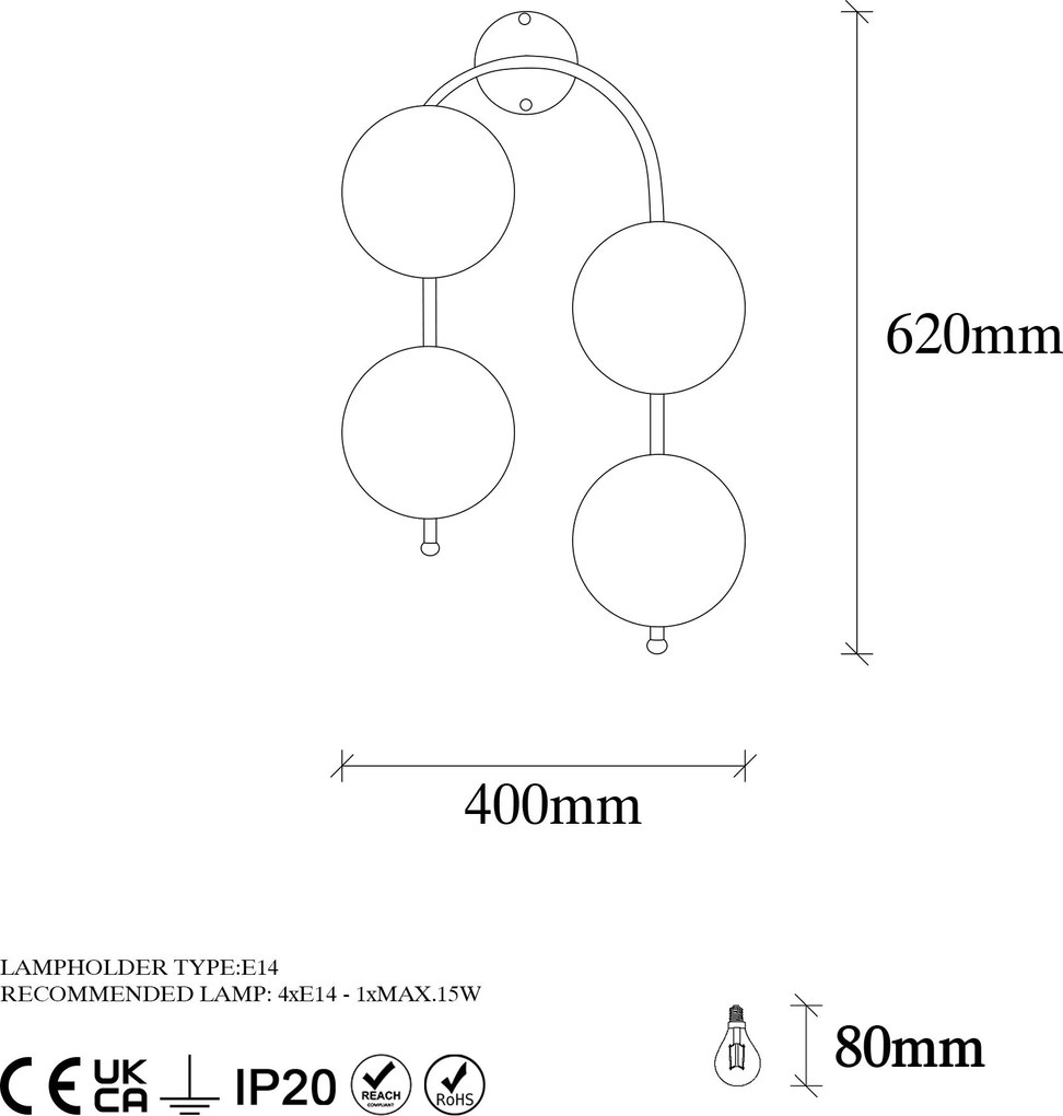Aplique de Parede Jewel – Dourado Brilhante – 40 x 26 cm
