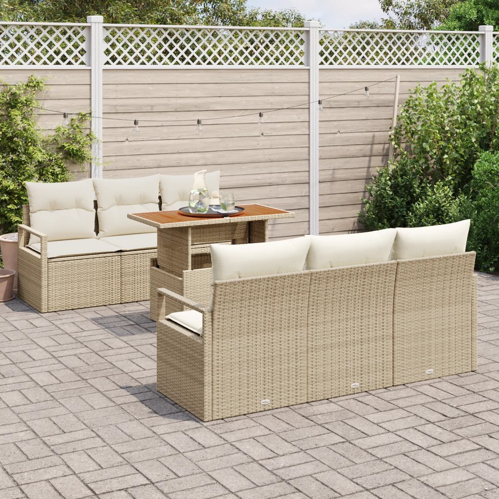 Conjunto de Sofá de Jardim com Almofadas vidaXL 7 Peças Bege Rattan Ac