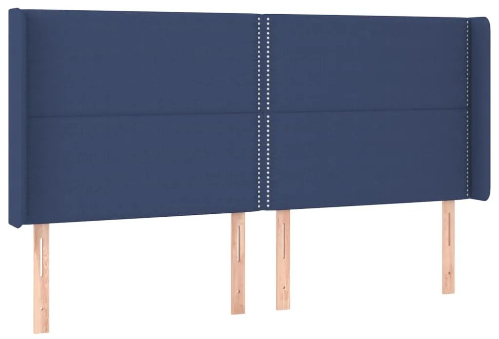 Cama box spring c/ colchão e LED 200x200 cm tecido azul