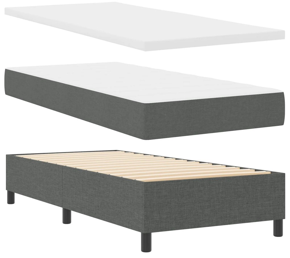 Cama Box Spring com Colchão e LED Cinza Escuro 90x200 cm Tecido