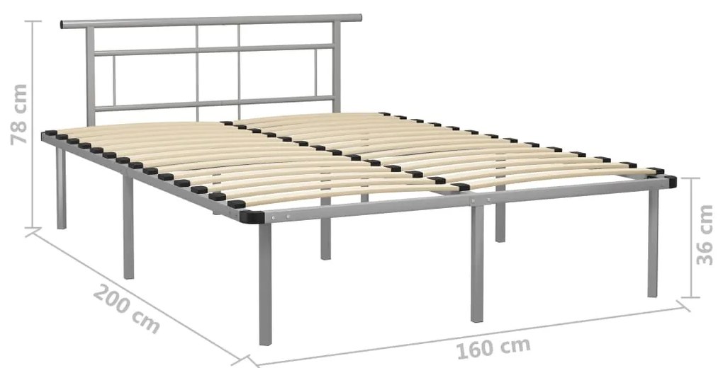 Estrutura de cama metal 160x200 cm cinzento