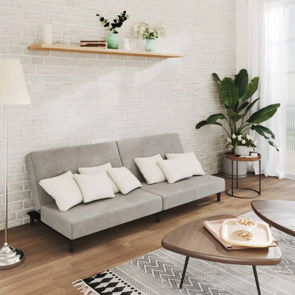 337299 vidaXL Sofá-cama de 2 lugares veludo cinzento-claro