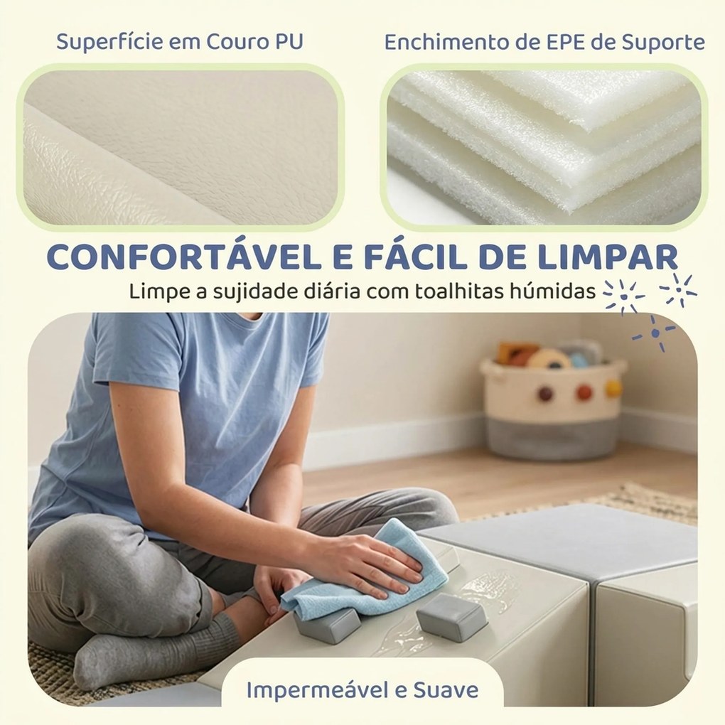 Conjunto de 4 Blocos de Espuma para Psicomotricidade, Escalar e Gatinhar, 1-3 Anos, Cinzento-claro e Bege
