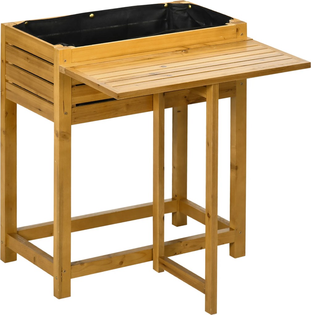 Outsunny Canteiro Elevado com superfície de trabalho dobrável, madeira maciça lacada, forro interno em tecido não tecido, 64cm x 63cm x 74,5cm | Aosom Portugal