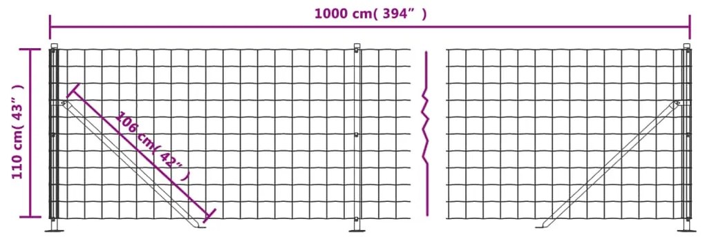 Cerca de malha de arame com flange 1,1x10 m verde