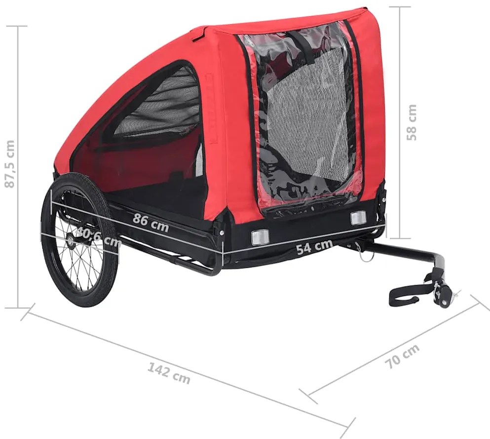 Reboque bicicleta p/ animais vermelho e preto