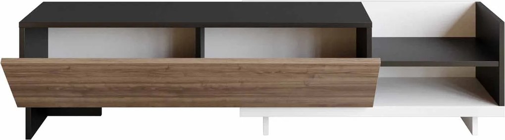Móvel TV Parion – Branco/Preto/Nogueira – 165x35x41 cm