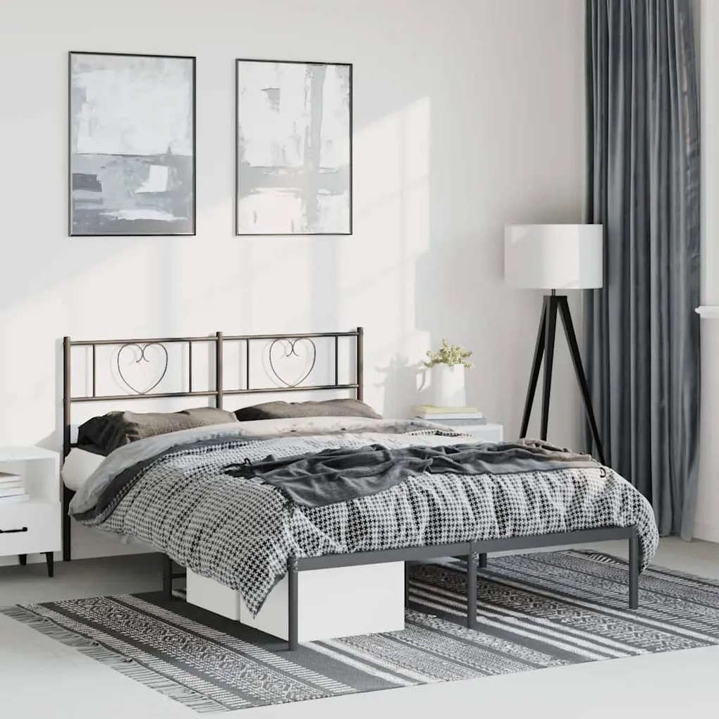 Estrutura de cama com cabeceira 135x190 cm metal preto