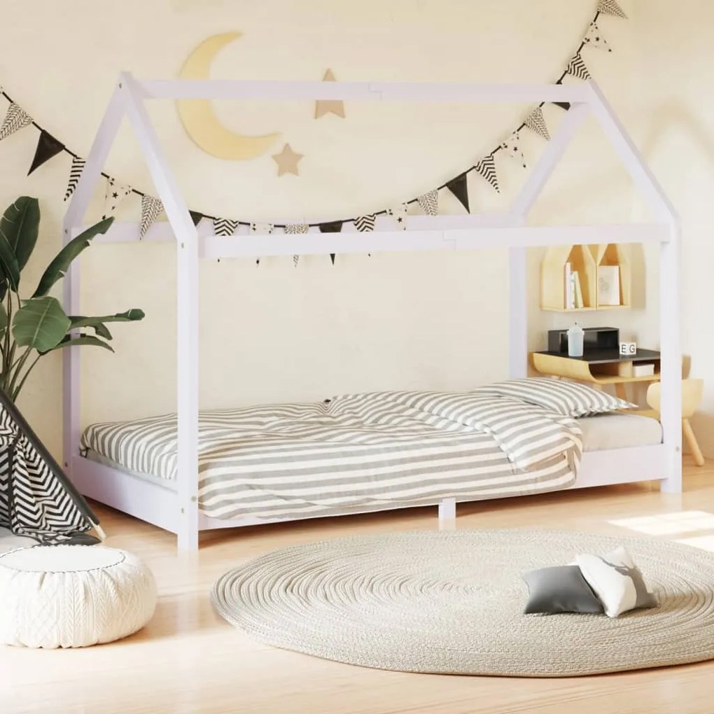 283349 vidaXL Estrutura de cama para crianças 70x140 cm pinho maciço branco