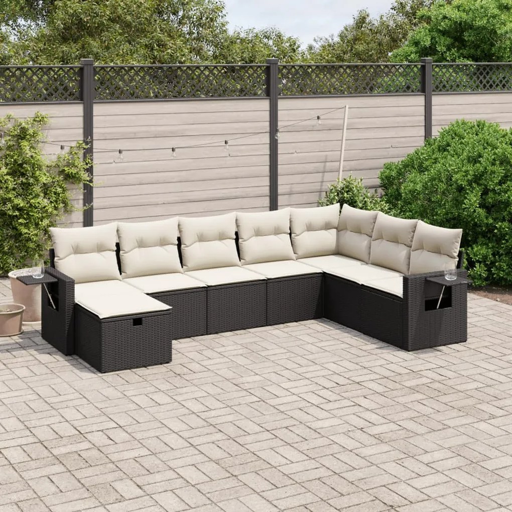 8 pcs conjunto sofás de jardim com almofadões vime PE preto