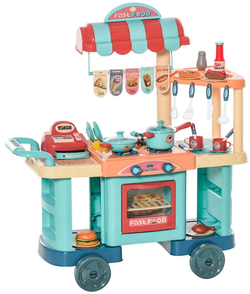 HOMCOM Cozinha de Brinquedo para Crianças de 3 a 6 Anos Cozinha Infant