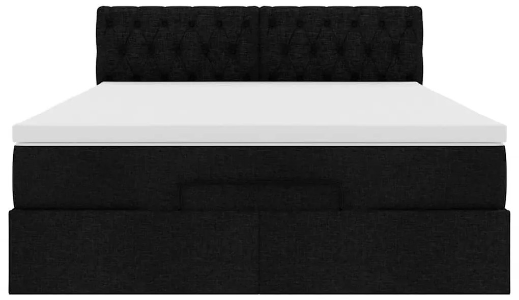 Cama Otomana com Colchão &amp; LEDs Preto 140x200 cm Tecido