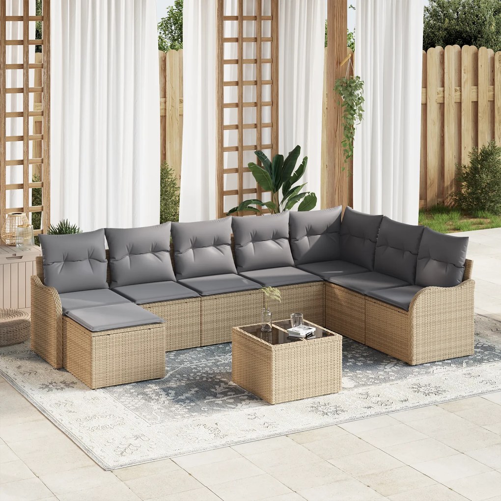 Conjunto de Sofás para Jardim vidaXL 9 Peças com Almofadas Rattan Preto