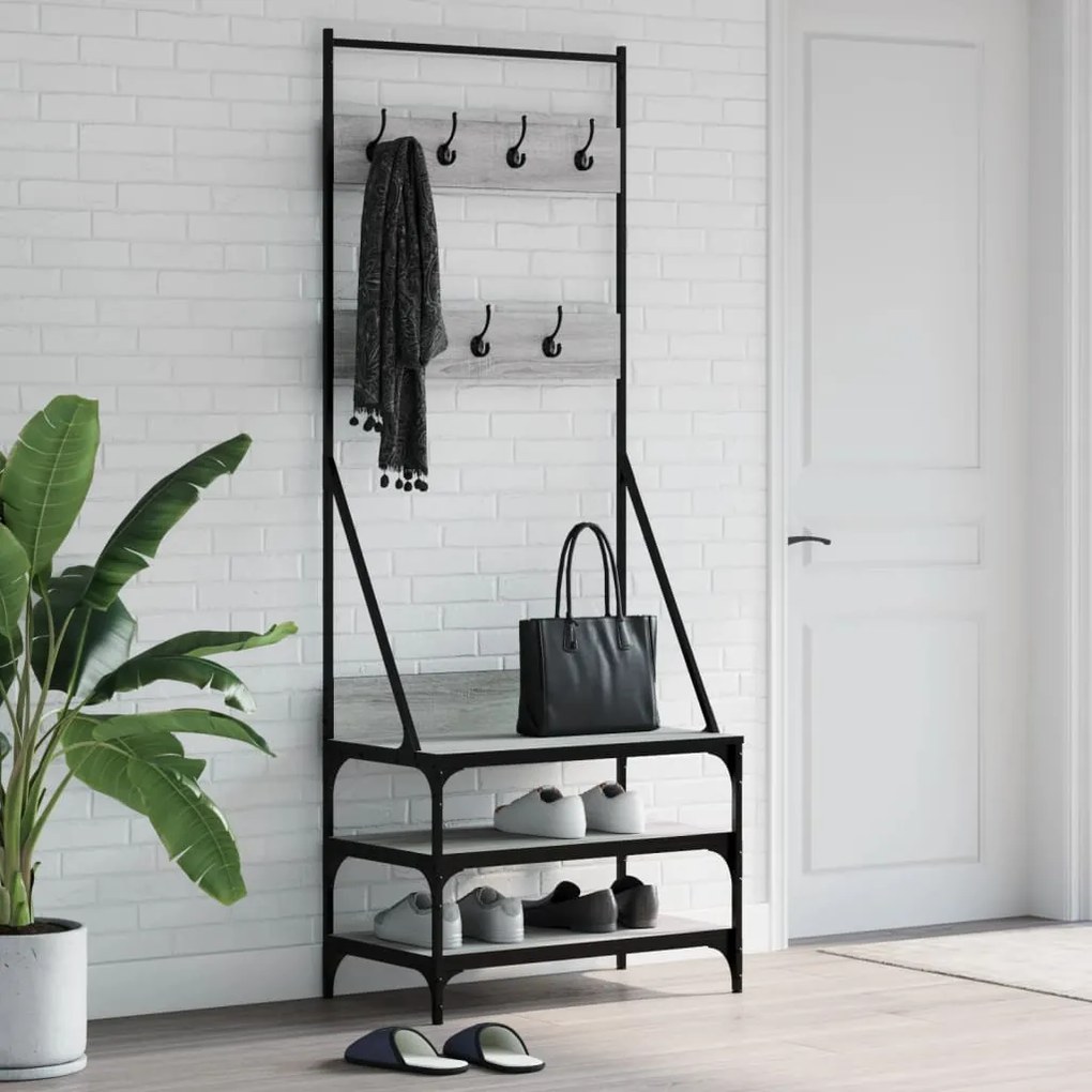 vidaXL Bengaleiro com arrumação calçado 70x40x184 cm cinzento sonoma