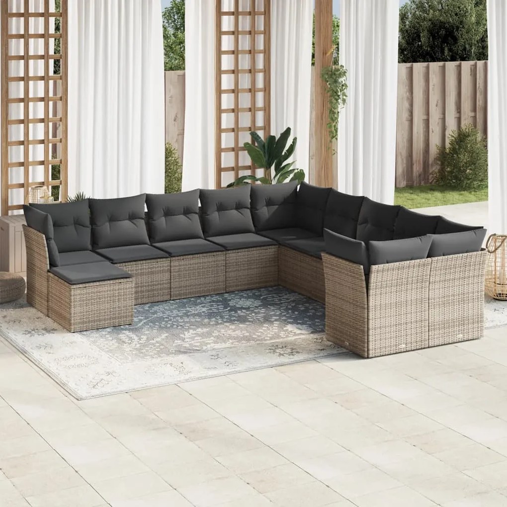 vidaXL 11 pcs conjunto sofás de jardim c/ almofadões vime PE cinzento