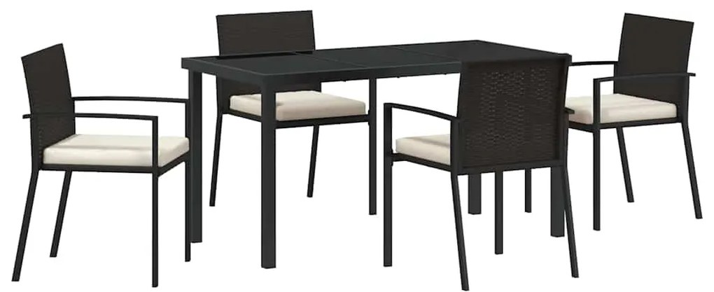 Conjunto de Jantar para Jardim de 5 Peças Preto Rattan Sintético