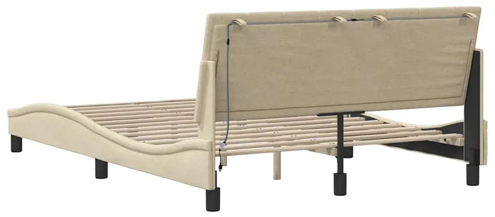 Estrutura de cama sem colchão 140x190 cm tecido cor creme