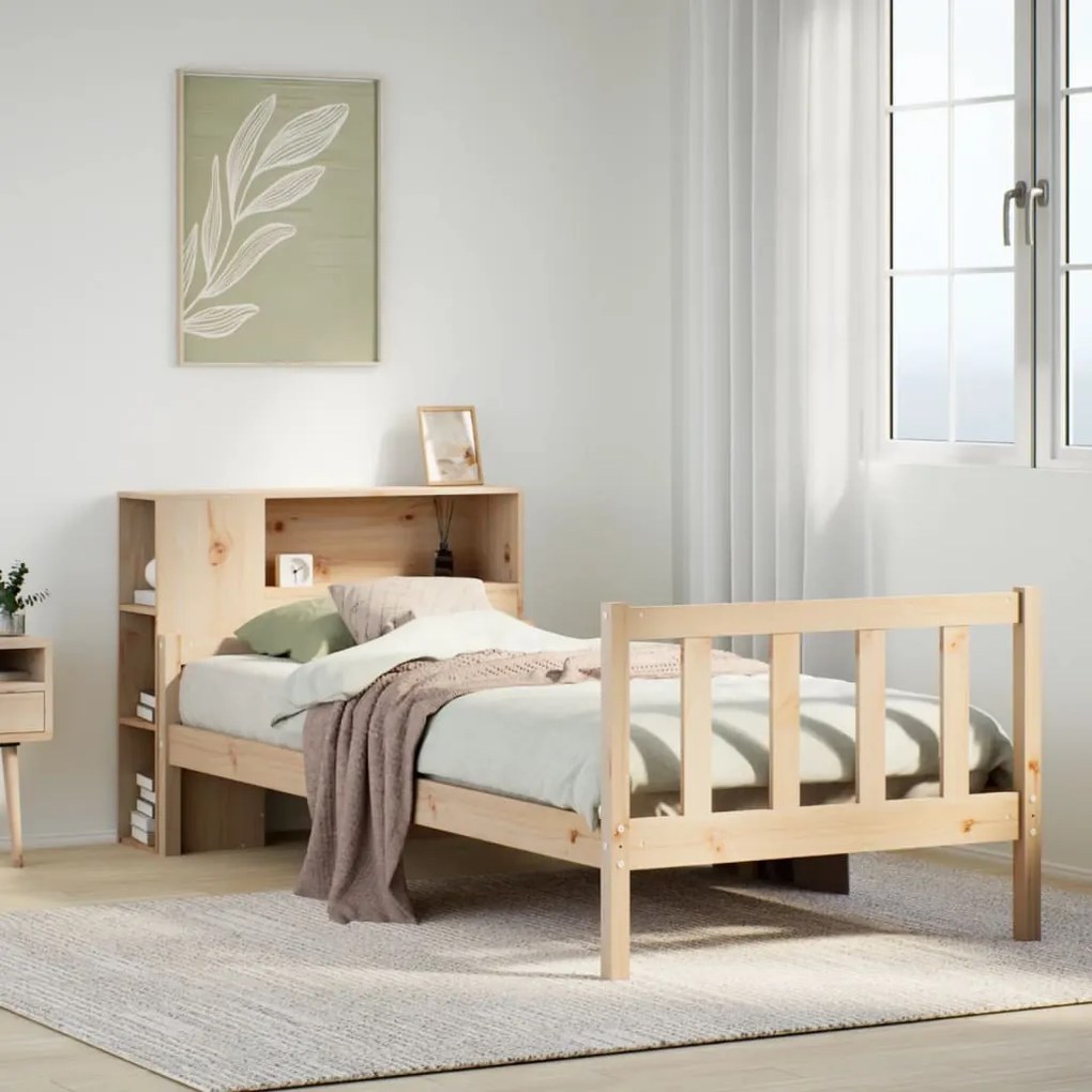 Cama com estante sem colchão 100x200 cm pinho maciço
