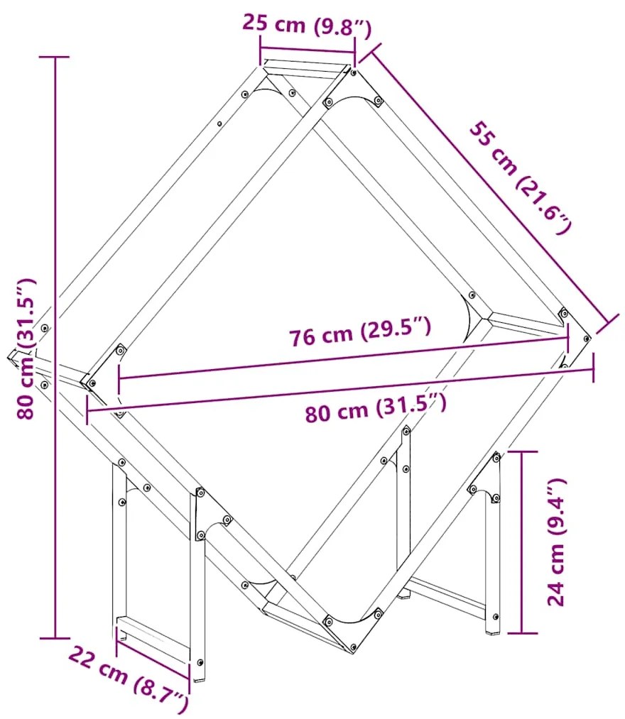 Suporte para lenha 80x25x80 cm aço laminado a frio branco