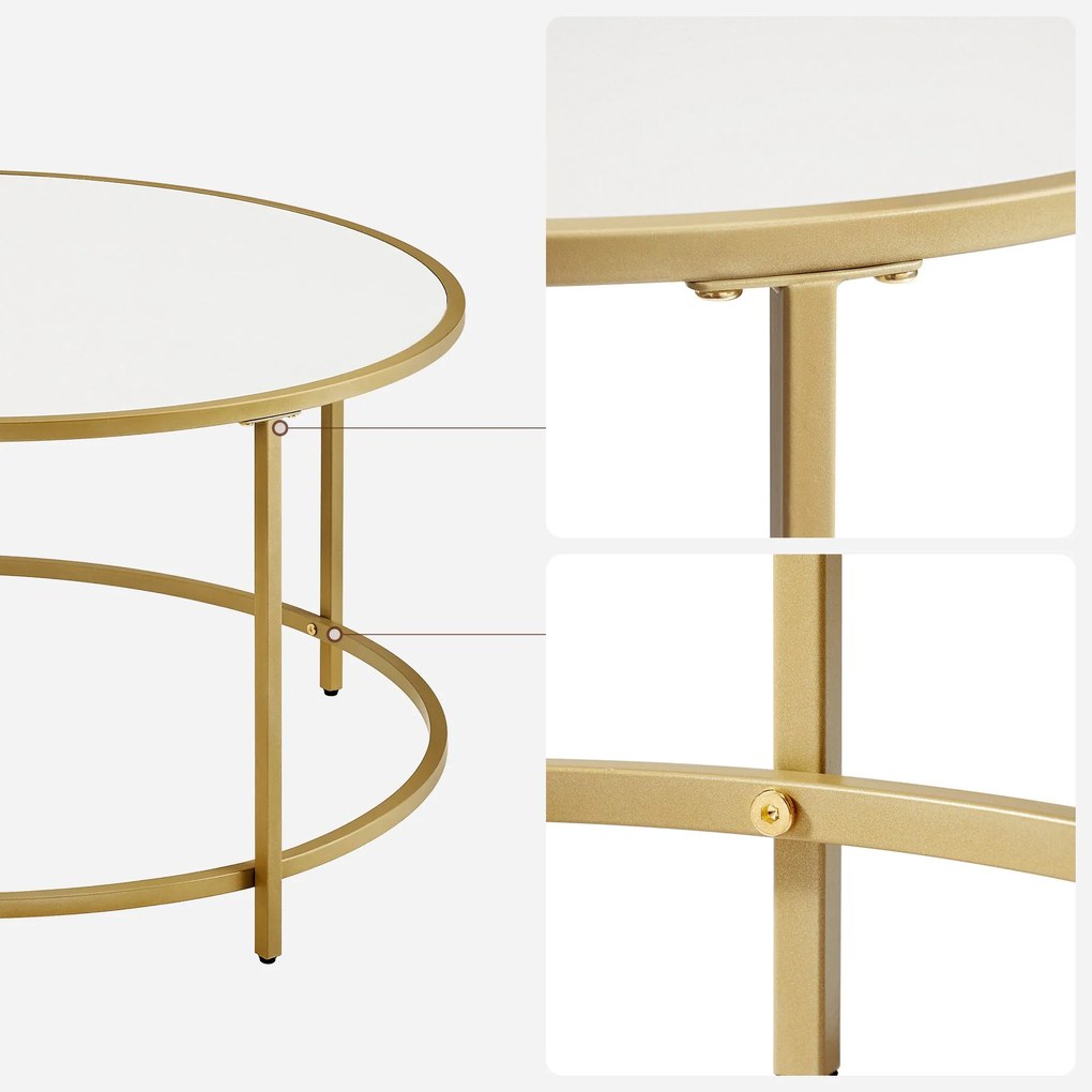 Mesa de centro redonda com estrutura metálica 84 x 45,5 cm (Ø x H) branco-dourado