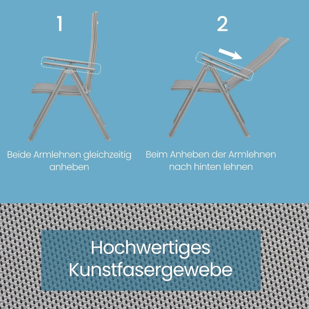 Cadeira de jardim dobrável com capacidade para 150 kg, com estrutura metálica cinzenta