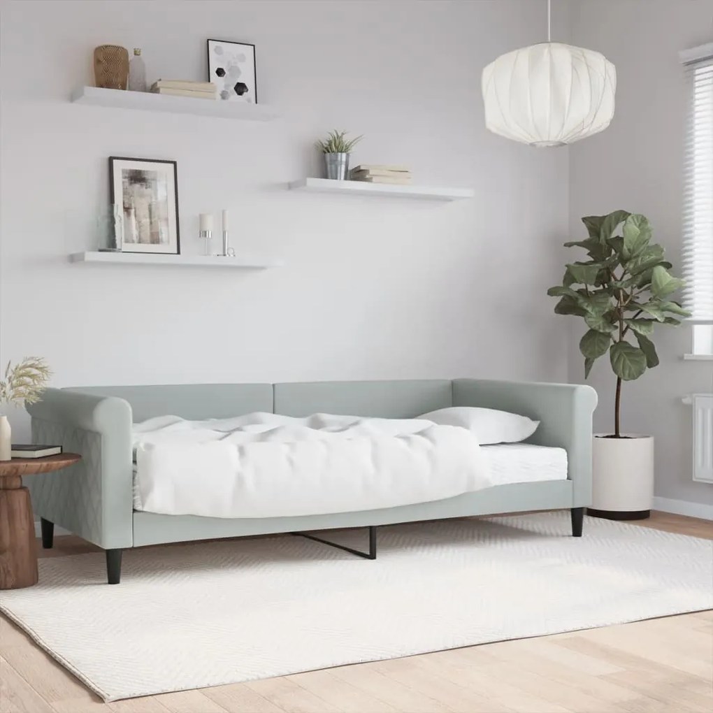 vidaXL Sofá-cama com colchão 90x200 cm veludo cinzento-claro