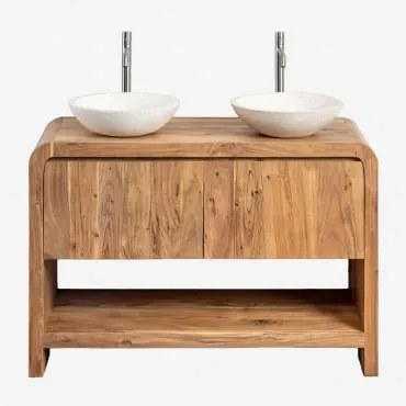 Conjunto De Móvel De Casa De Banho Em Madeira Vacry Castanho Acácia & 2 X Cimento Branco Redondo Ø40 Cm Zavion & Sem Espelho - Sklum