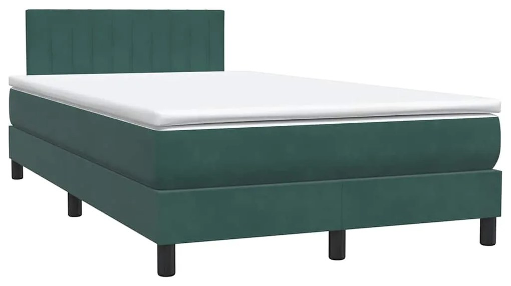 Cama boxspring com colchão 120x210 cm veludo verde-escuro