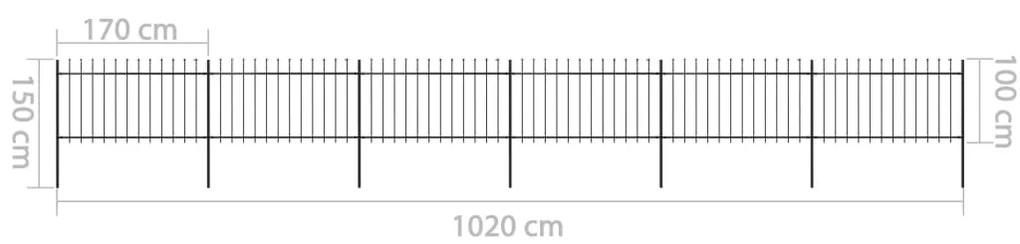Cerca jardim com topo em lanças 10,2x1 m aço preto