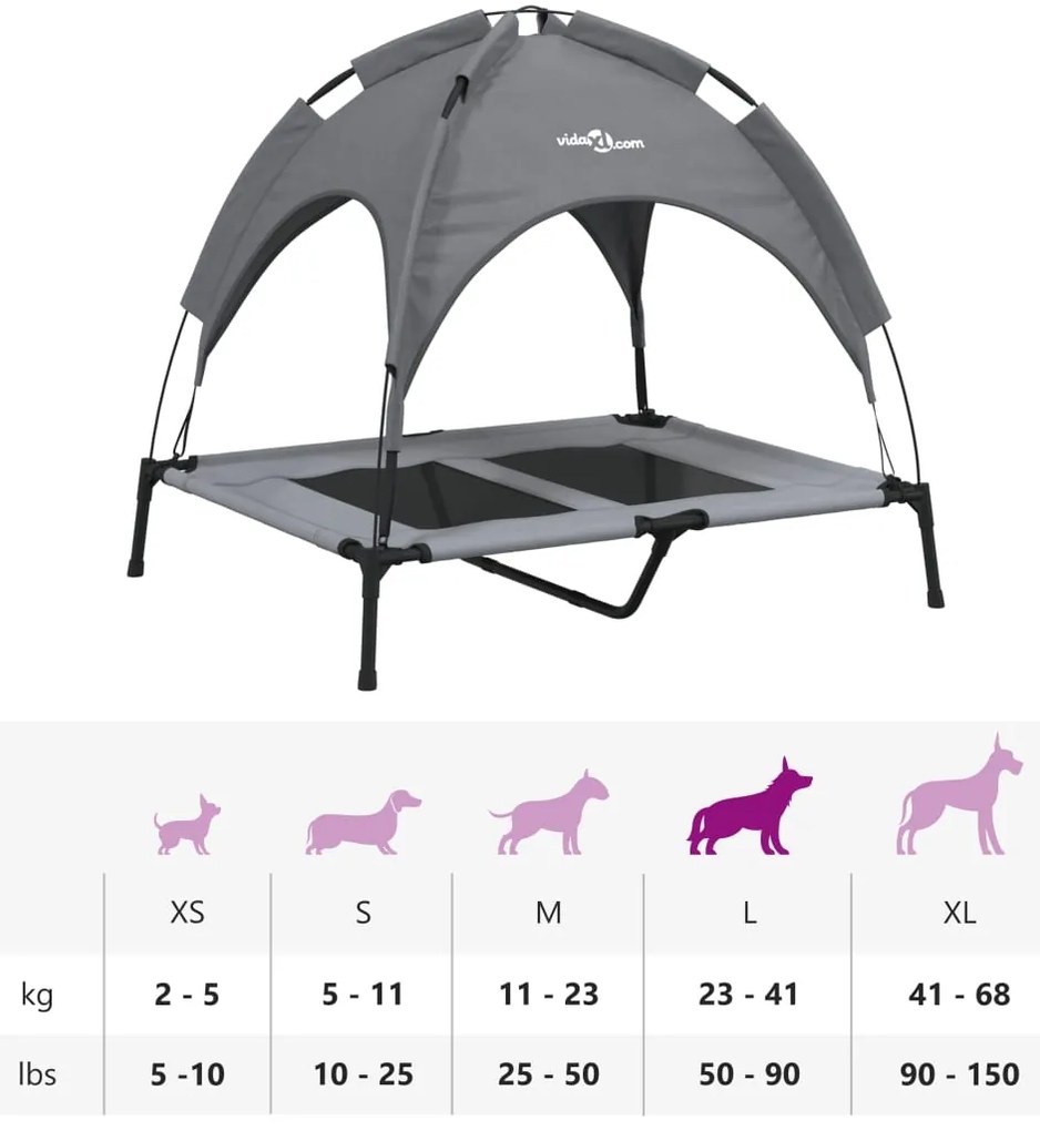 Cama para cães com toldo tecido oxford e aço antracite