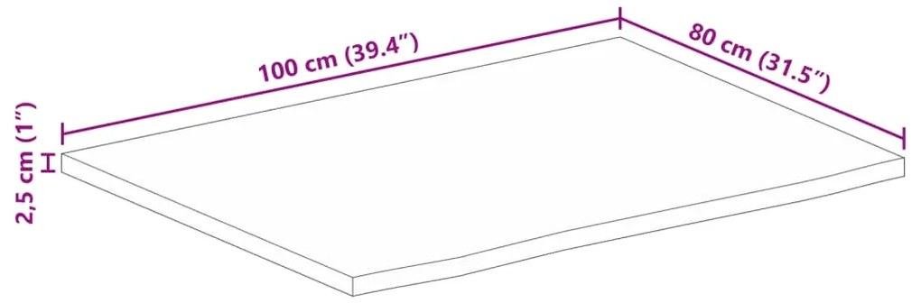 Tampo de mesa c/ borda viva 100x80x2,5 cm mangueira maciça