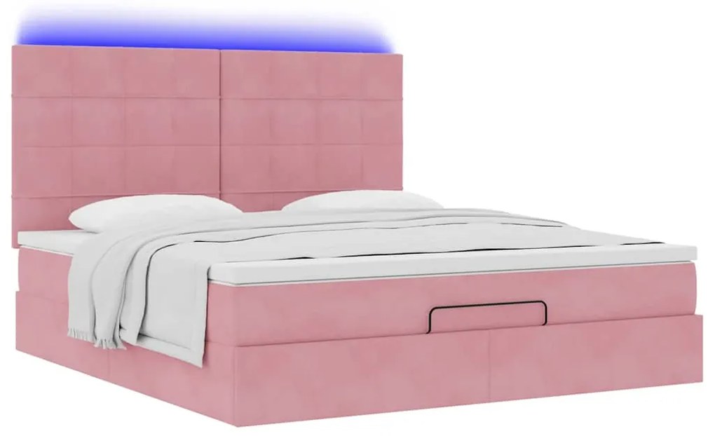 Estrutura de cama otomana com colchões 160x200 cm veludo rosa