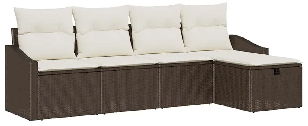 Conjunto de Sofá de Jardim de 5 Peças com Almofadas Marrons em Rattan