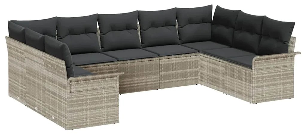 Conjunto de Sofá de Jardim com 9 Peças e Almofadas Cinza Claro em Ratt