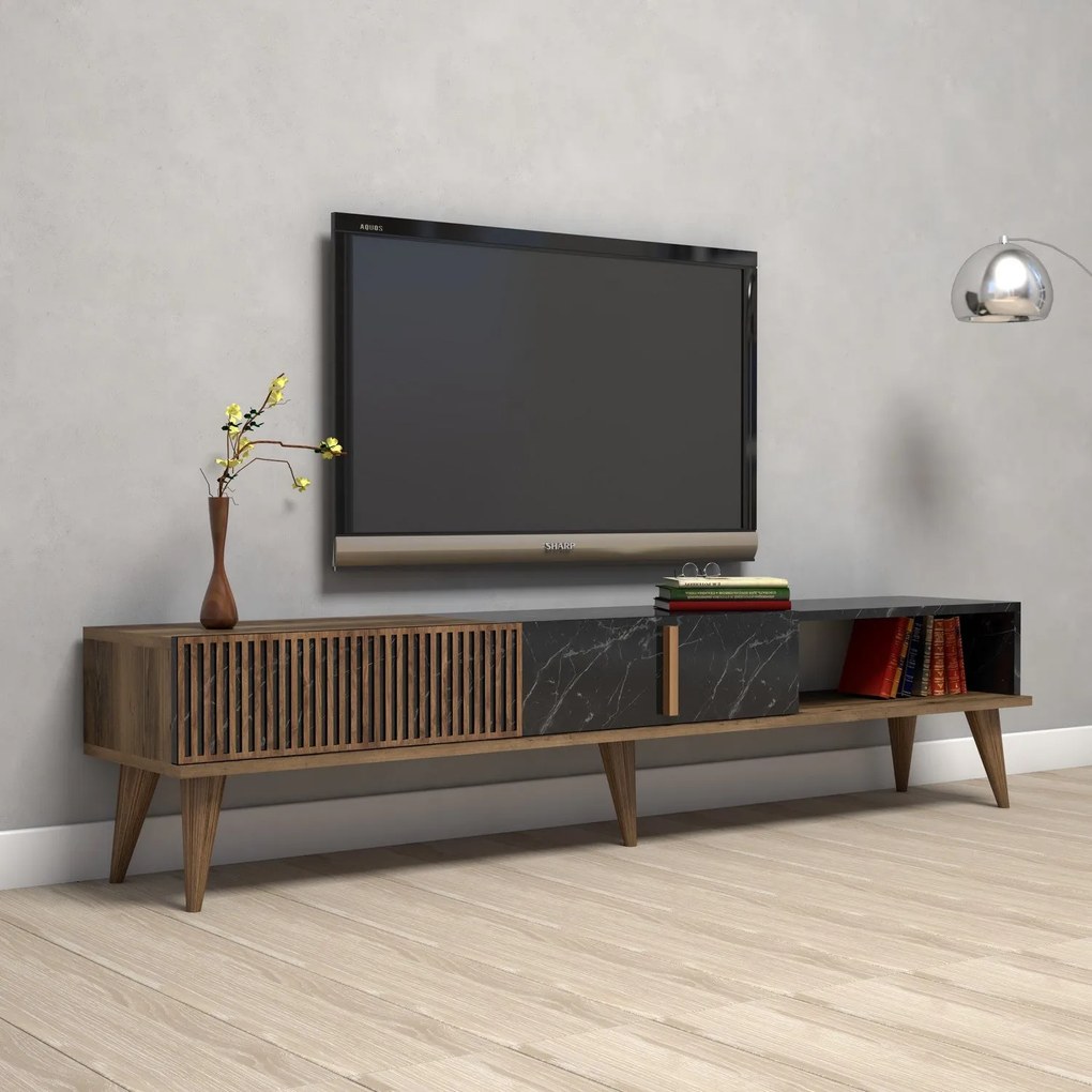 Móvel TV Milan – Nogueira e Preto – 180x40x35 cm