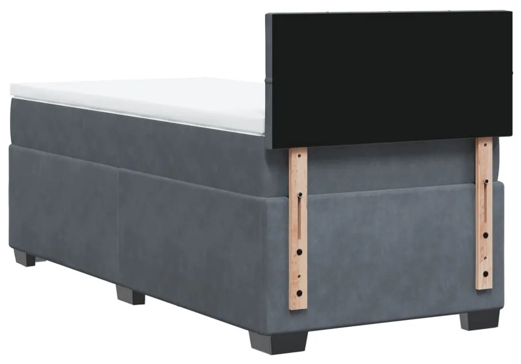 Cama box spring com colchão solteiro veludo cinzento-escuro