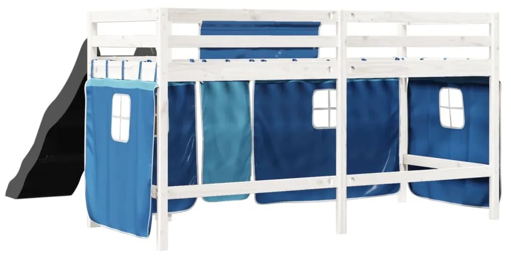 Cama alta p/ criança c/ cortinas 80x200 cm pinho maciço azul