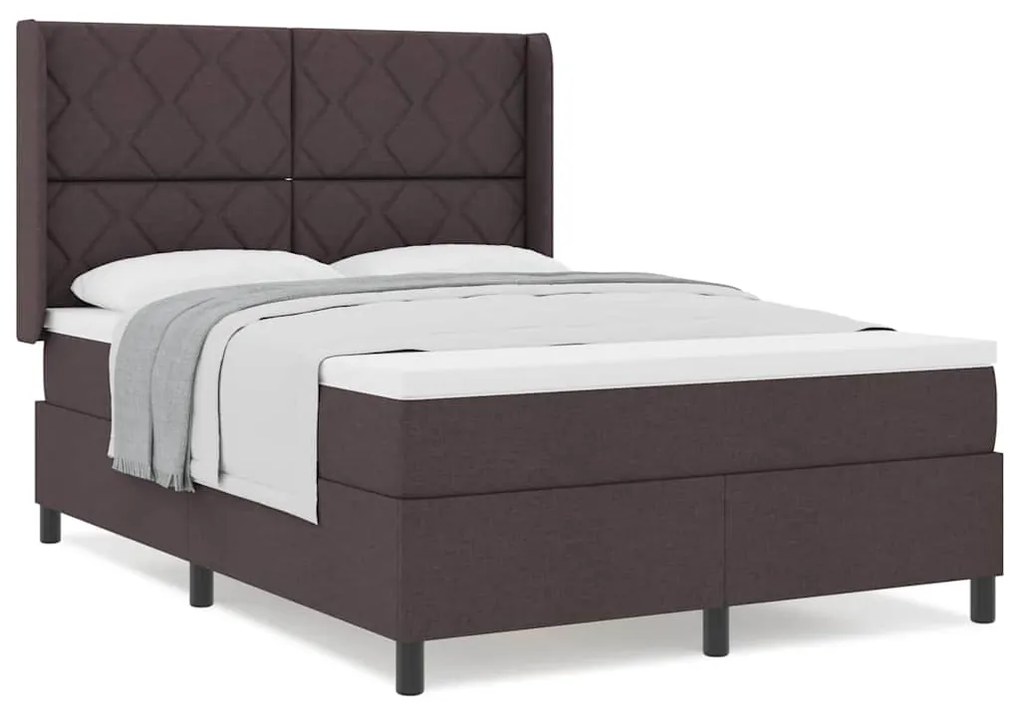 Cama Box com Colchão Marrom Escuro 140x190 cm em Tecido