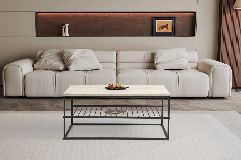 Mesa de Centro Asude – Travertine Black – 95x42x55 cm