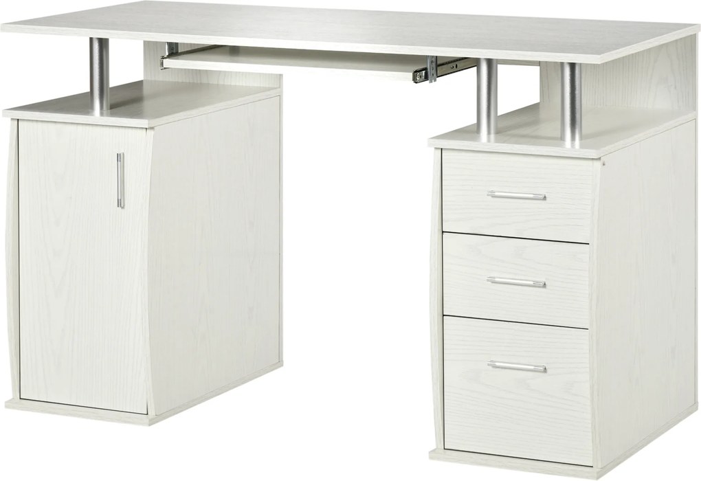 Secretária de Computador, 120 x 55 x 75 cm, 3 Gavetas, Branca