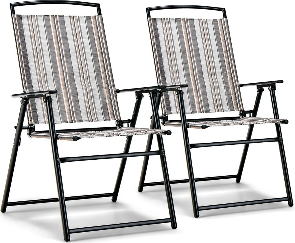 Conjunto de 2 Cadeiras de jardim Dobráveis Portáteis em Tecido com Estrutura Metálica Carga 150 Kg Cinzentas