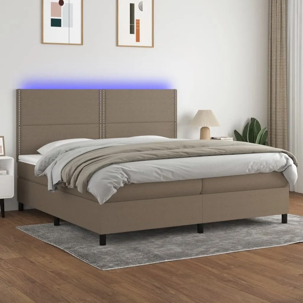 Cama box spring colchão/LED 200x200cm tecido cinza-acastanhado