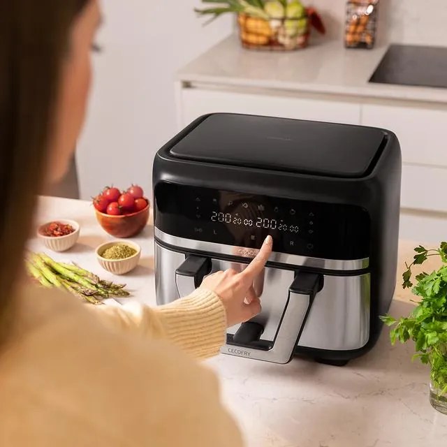 Fritadeira sem óleo Cecotec com capacidade de 9 L Cecofry Dual 9000 Airfryer dietética digital e compacta, com dupla temperatura, tecnologia PerfectCo