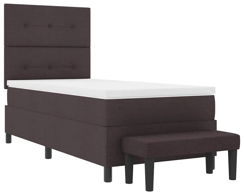 Cama Box Spring com Colchão &amp; Banco Marrom Escuro 90x200 cm Tecido