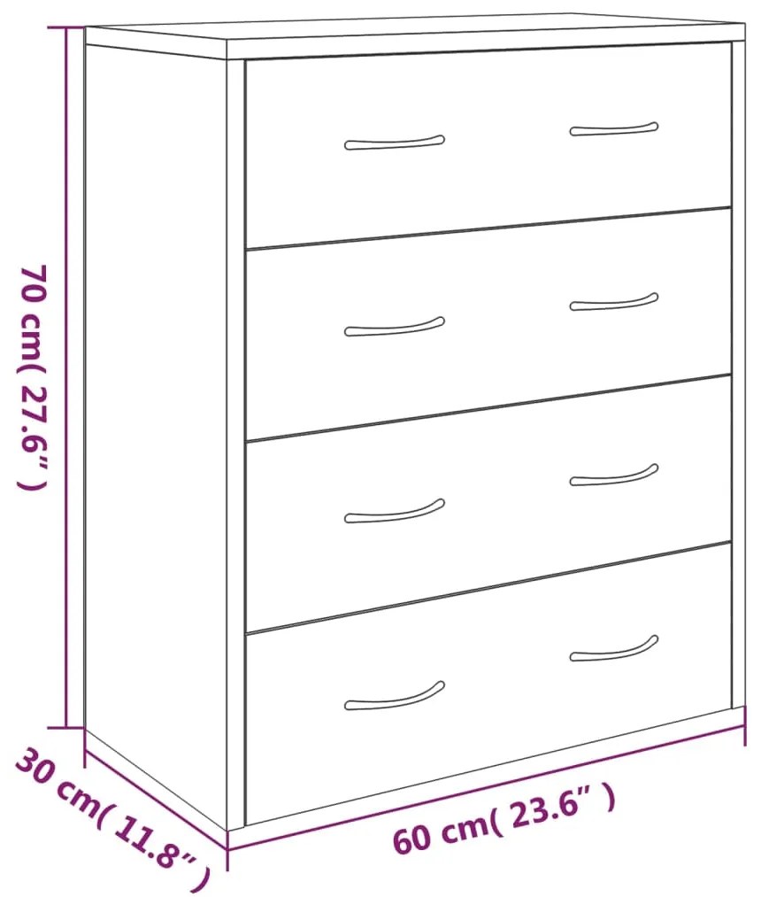 Aparador com 4 gavetas 60x30,5x71 cm cinzento cimento
