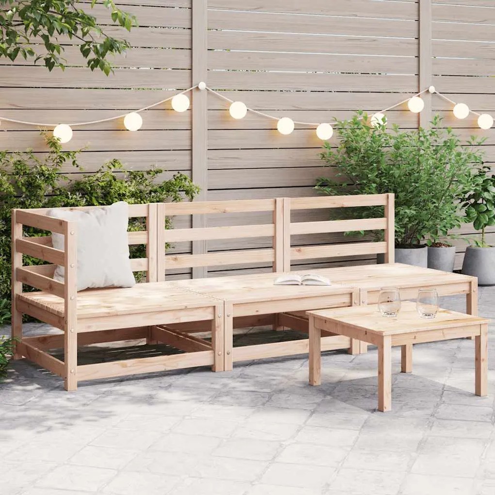 3 pcs conjunto lounge de jardim pinho maciço