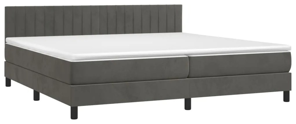 Cama box spring c/ colchão/LED 200x200cm veludo cinzento-escuro