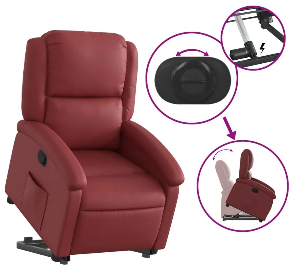 Poltrona reclinável elevatória couro artificial vermelho tinto