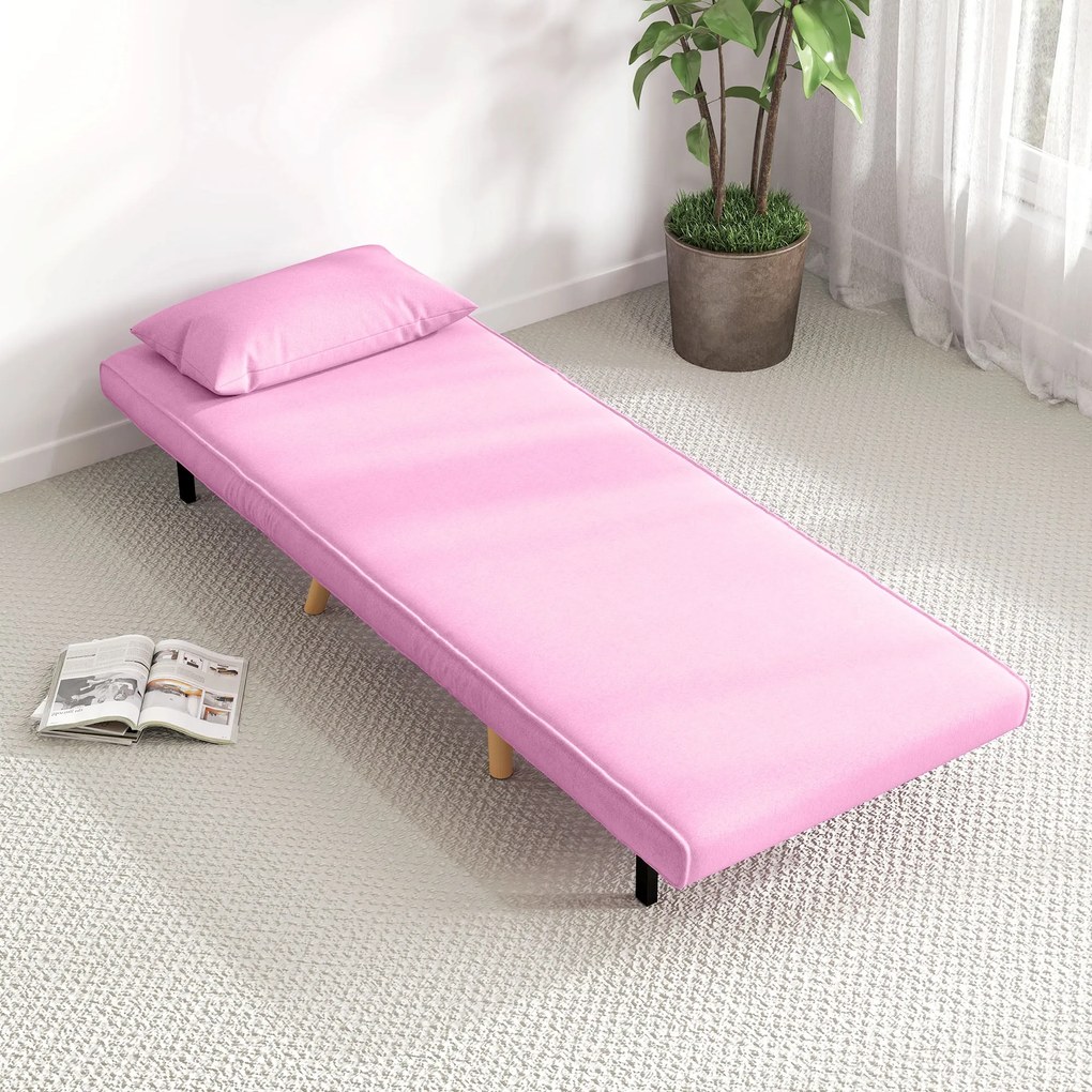Sofá Cama Individual Sofá Cama Estofado em Linho com Encosto Ajustável