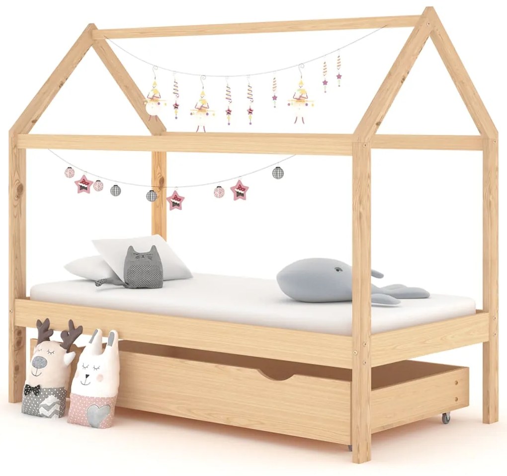 322137 vidaXL Estrutura de cama para crianças c/ gaveta 80x160cm pinho maciço